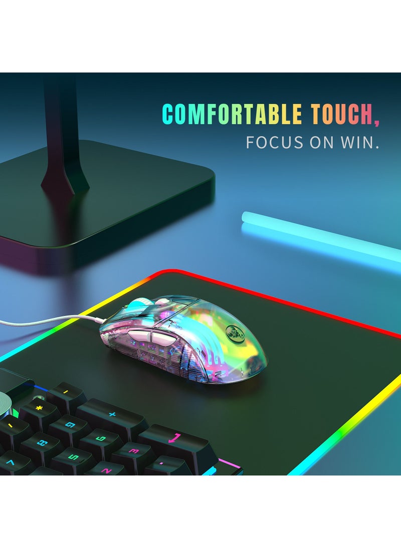 Clear Wired Gaming Mouse with 12800 Max DPI,High Precision Chroma 3D RGB Lighting Computer USB Mouse 6 Macro Programming Buttons Ergonomic 100% Transparent PC Mice