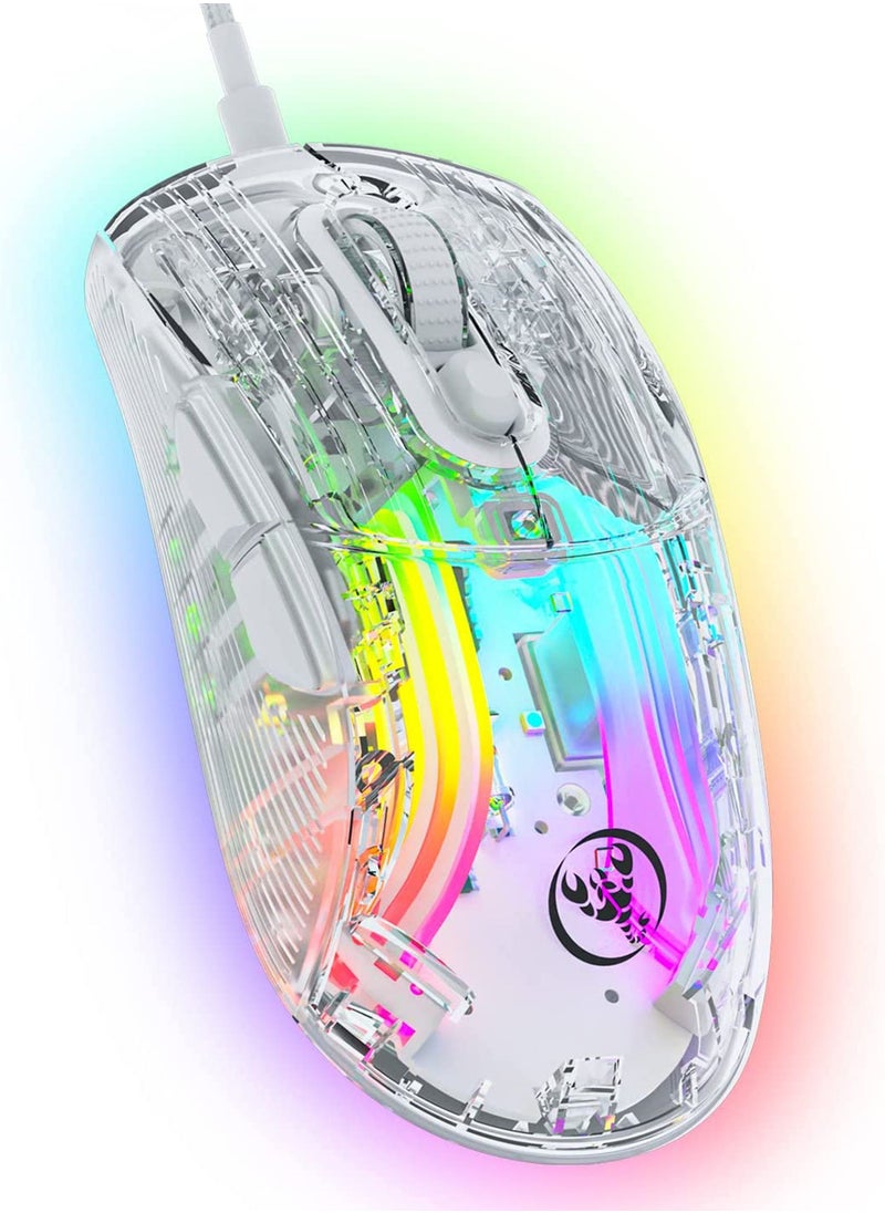 Rock Pow Clear Wired Gaming Mouse with 12800 Max DPI,High Precision Chroma 3D RGB Lighting Computer USB Mouse 6 Macro Programming Buttons Ergonomic 100% Transparent PC Mice  - Image 1