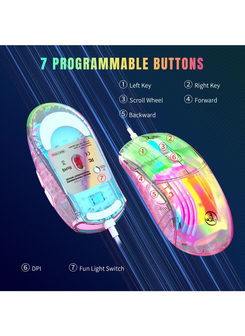 Rock Pow Clear Wired Gaming Mouse with 12800 Max DPI,High Precision Chroma 3D RGB Lighting Computer USB Mouse 6 Macro Programming Buttons Ergonomic 100% Transparent PC Mice  - Image 4