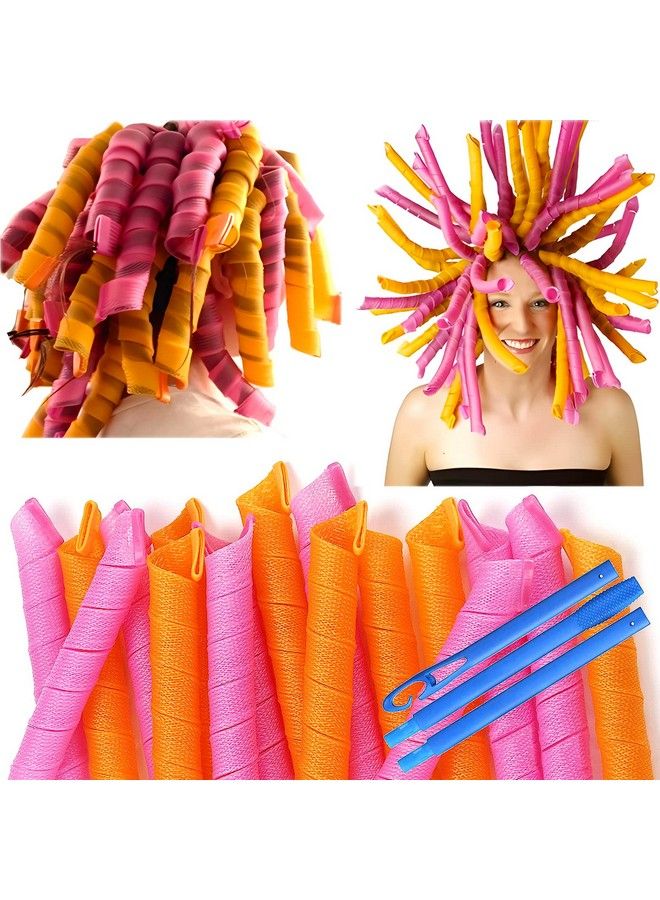 MC MAGIC CURLER 50 Pcs Spiral Hair Curlers 22Inch Magic No Heat Hair Curls For Long Hair 6Pcs Styling Hooks Diy Hair Rollers Set（Pinkorange） - Image 1