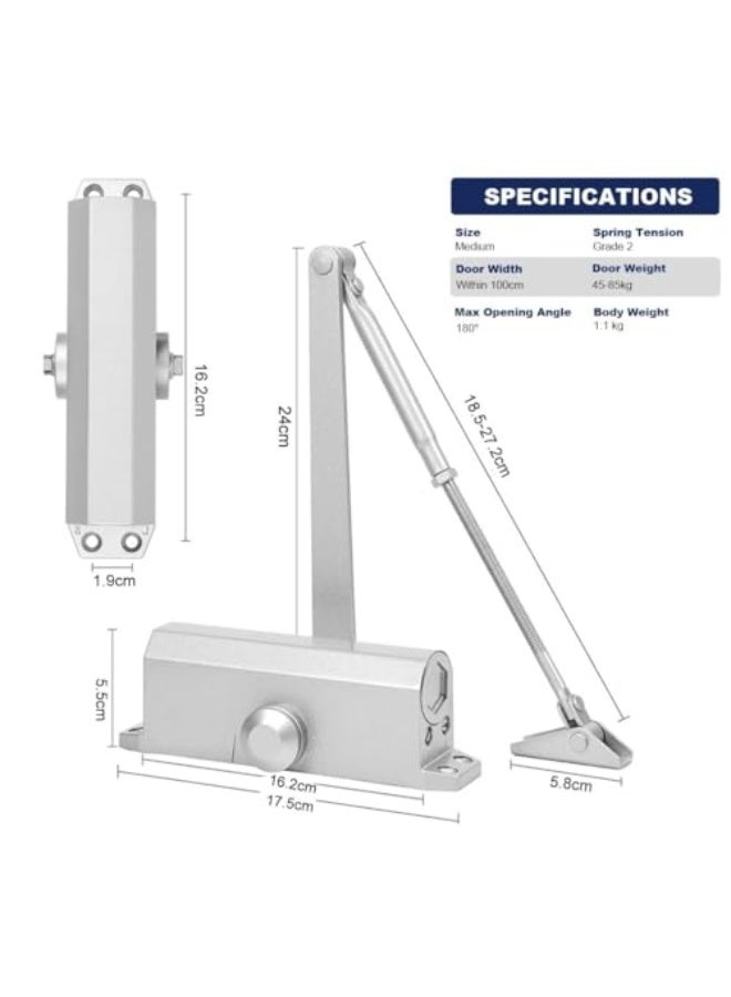 Automatic Safety Spring Door Closer: Aukomer Commercial Heavy Duty Gate Closer, Adjustable Fire Rated Automatic Stopper, to Convert Hinged Door to Quiet Self-Closing, for 85-105kg Doors (medium size) - Image 5