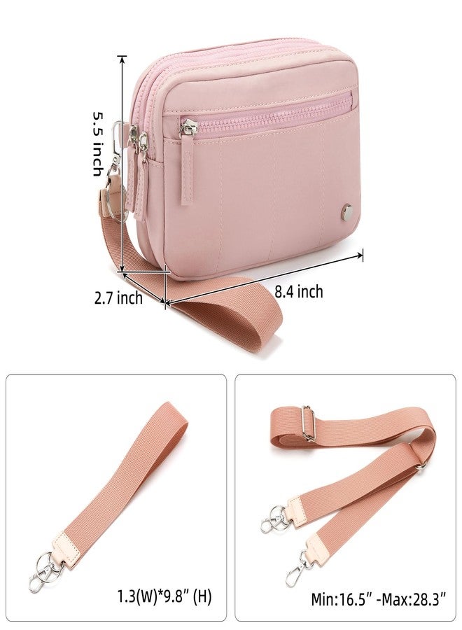Didida Wristlet Purses for Women,Crossbody with ID Window Purses,Coin Purse with 4 Zipper,Pink Nylon Crossbody Bags - Image 5