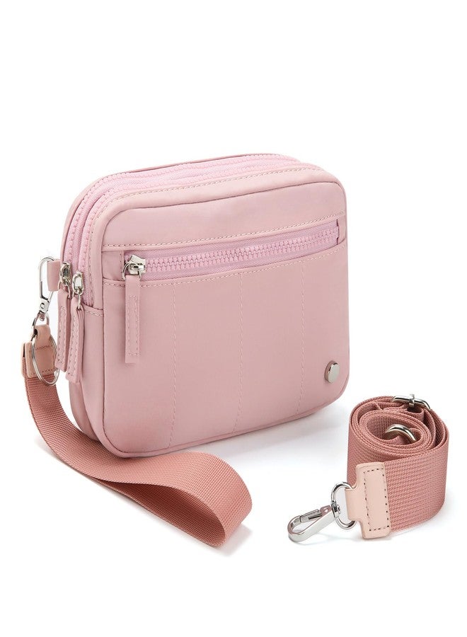 Didida Wristlet Purses for Women,Crossbody with ID Window Purses,Coin Purse with 4 Zipper,Pink Nylon Crossbody Bags - Image 1