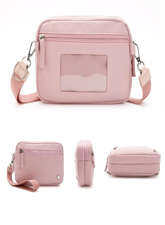 Didida Wristlet Purses for Women,Crossbody with ID Window Purses,Coin Purse with 4 Zipper,Pink Nylon Crossbody Bags - Image 4
