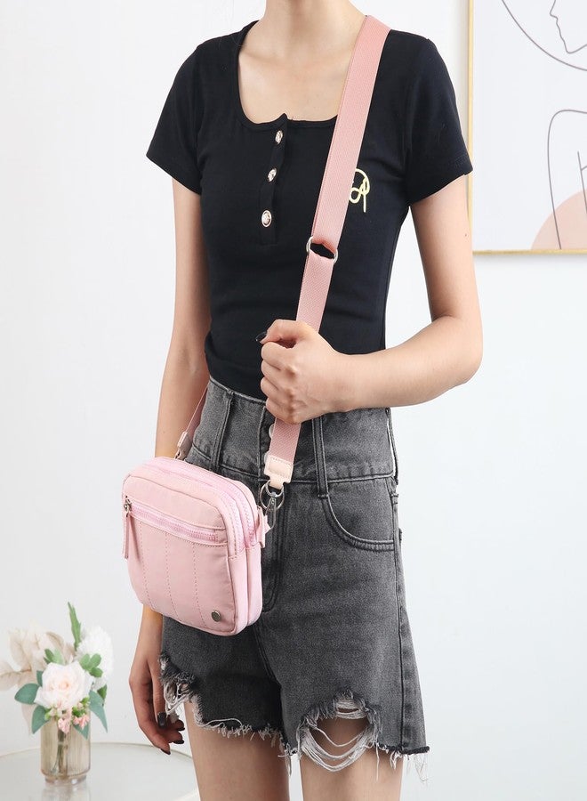 Didida Wristlet Purses for Women,Crossbody with ID Window Purses,Coin Purse with 4 Zipper,Pink Nylon Crossbody Bags - Image 3