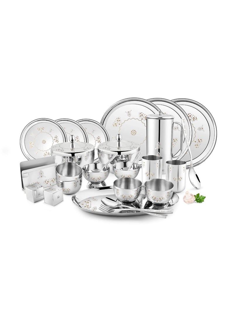 FNS - FnS Mandala 60pcs Stainless Steel Dinner Set (Quarter Plate, Full Plate, Glass, Serving Bowl, Desert Bowl, Glasses, Spoon & Rice Tray) - Image 1