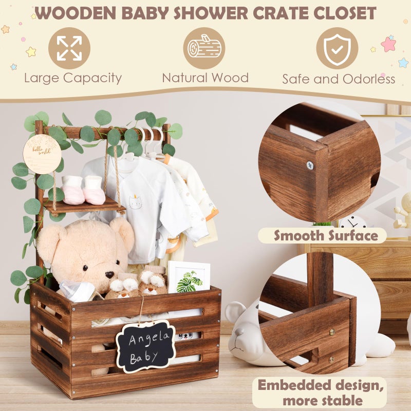 ELESTONE Wooden Baby Shower Crate Closet with Handle and Garland, Large Capacity Baby Baskets for Baby Shower, Easy Assembly Baby Shower Basket for Welcome Newborn Parents Party (Dark Walnut) - Image 5