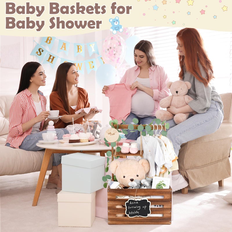 ELESTONE Wooden Baby Shower Crate Closet with Handle and Garland, Large Capacity Baby Baskets for Baby Shower, Easy Assembly Baby Shower Basket for Welcome Newborn Parents Party (Dark Walnut) - Image 4