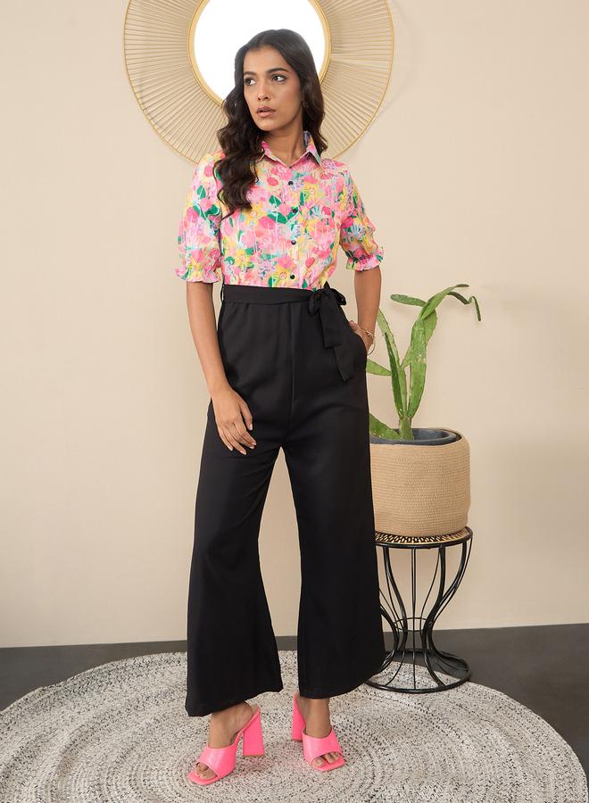 ستايل ستون جمبسوت بطبعة زهور وتفاصيل أزرار - Image 1