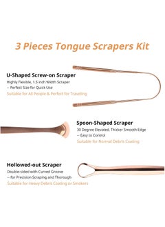 KHAJUL 3-Piece Tongue Scraper Set for Oral Cleaning Reduce Bad Breath Stainless Steel  - Image 3