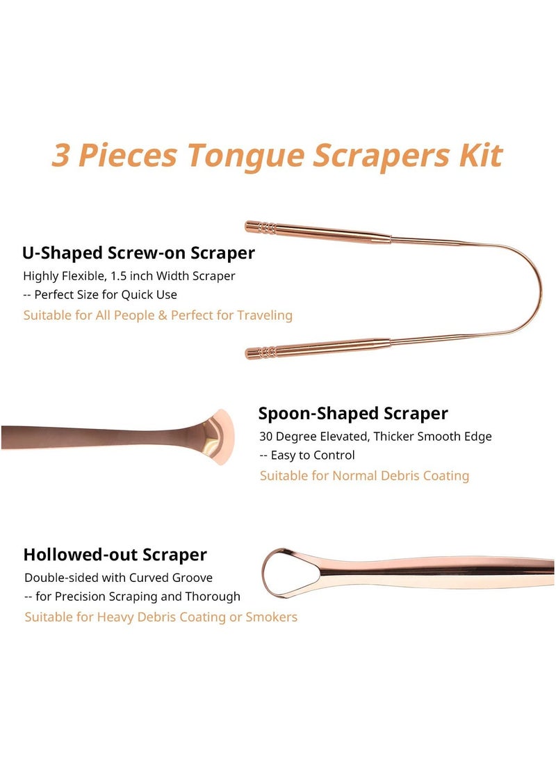 KHAJUL 3-Piece Tongue Scraper Set for Oral Cleaning Reduce Bad Breath Stainless Steel  - Image 3