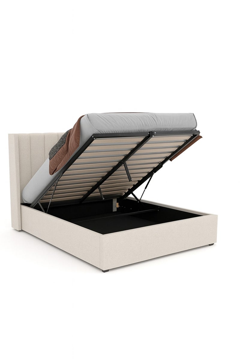 KARNAK Premium Alice Hydraulic Storage Bed with Headboard –  King Size Upholstered Bed Frame with Lift-Up Storage – Modern  Customizable Design & Spacious Underbed Storage – 180x200cm - Image 1