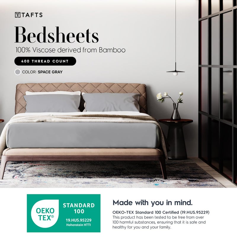 Tafts Tafts 100% Viscose derived from Bamboo Sheets Full Size Bed Sheet Set  17 Inch Deep Pockets  Luxuriously Soft  Silky  Cooling Sheets  Double Stitched  Lifetime Quality Promise (Gray/Grey)  - Image 2