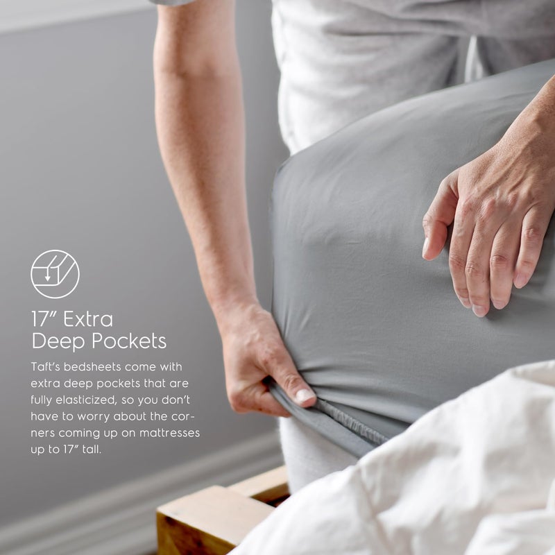 Tafts Tafts 100% Viscose derived from Bamboo Sheets Full Size Bed Sheet Set  17 Inch Deep Pockets  Luxuriously Soft  Silky  Cooling Sheets  Double Stitched  Lifetime Quality Promise (Gray/Grey)  - Image 4