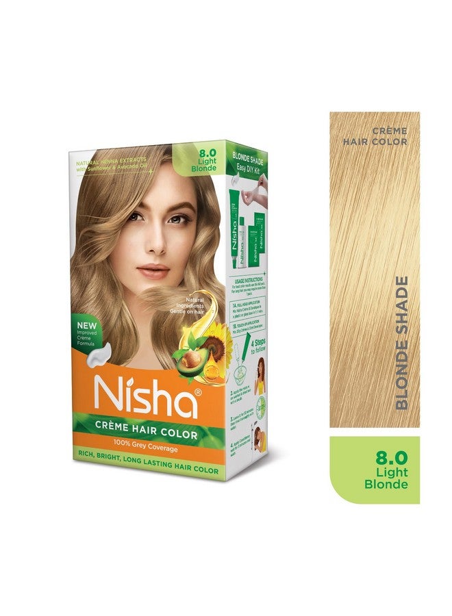Nisha Cr�Me Hair Color With Natural Henna Extracts For Unisex 90Ml + 60G + 18Ml 8.0 Light Blonde (Pack Of 2) - Image 2
