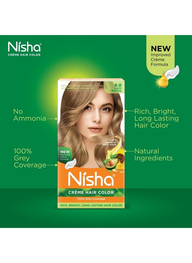 Nisha Cr�Me Hair Color With Natural Henna Extracts For Unisex 90Ml + 60G + 18Ml 8.0 Light Blonde (Pack Of 2) - Image 4
