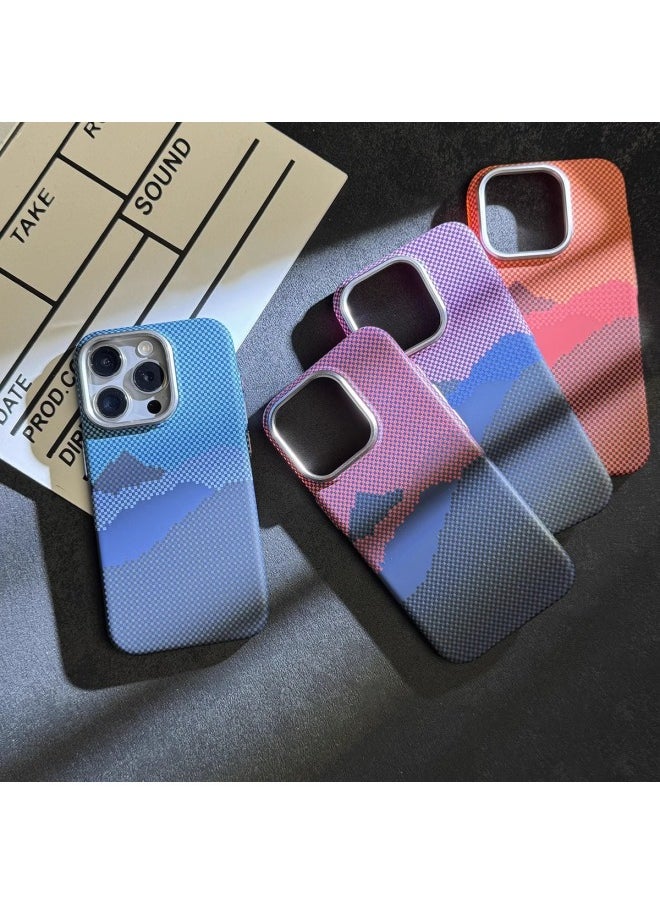 Generic - Kevlar Pattern For Iphone16promax Phone Case Frosted For Iphone 14 All-inclusive Drop-resistant Protective Case-Color:Kevlar [orange Mountain] Built-in Magnetic Frosted Carbon Fiber Anti-fingerprint-Applicable Model:For Iphone16 - Image 1