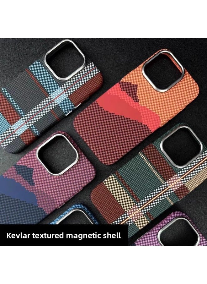 Generic - Kevlar Pattern For Iphone16promax Phone Case Frosted For Iphone 14 All-inclusive Drop-resistant Protective Case-Color:Kevlar [orange Mountain] Built-in Magnetic Frosted Carbon Fiber Anti-fingerprint-Applicable Model:For Iphone16 - Image 1