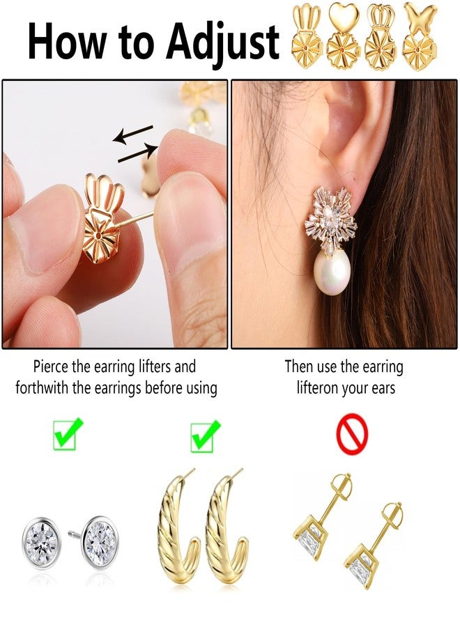 KISSPAT Earring Backs for Droopy Ears, 8 Pairs Hypoallergenic Earring Lifters Backs for Studs, Adjustable 18K Gold Secure Backs Repacements for Heavy Earrings - Image 2