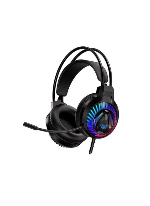 AULA USB Wired Gaming Headset 7.1 Surround Sound, with Microphone, LED Lights, Soft Memory Earmuffs, Noise Cancelling Mic Headphones for PC Computer Office/Games (USB)