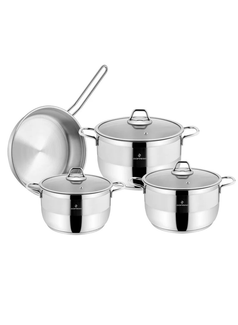 سوفرام طقم قدور سوفرام استيل تركي عالي الجودى غطاء زجاج 7 قطع - Image 2
