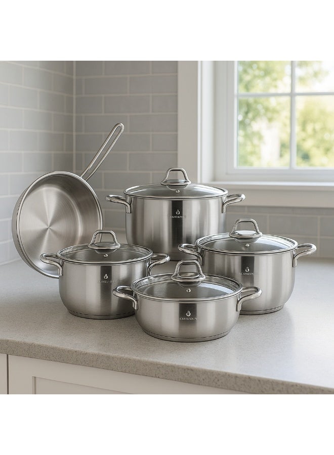 سوفرام طقم قدور سوفرام استيل تركي عالي الجودى غطاء زجاج 7 قطع - Image 1