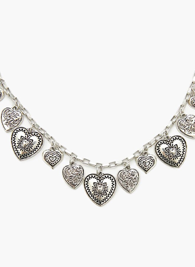 FOREVER 21 Etched Heart Charm Necklace - Image 2