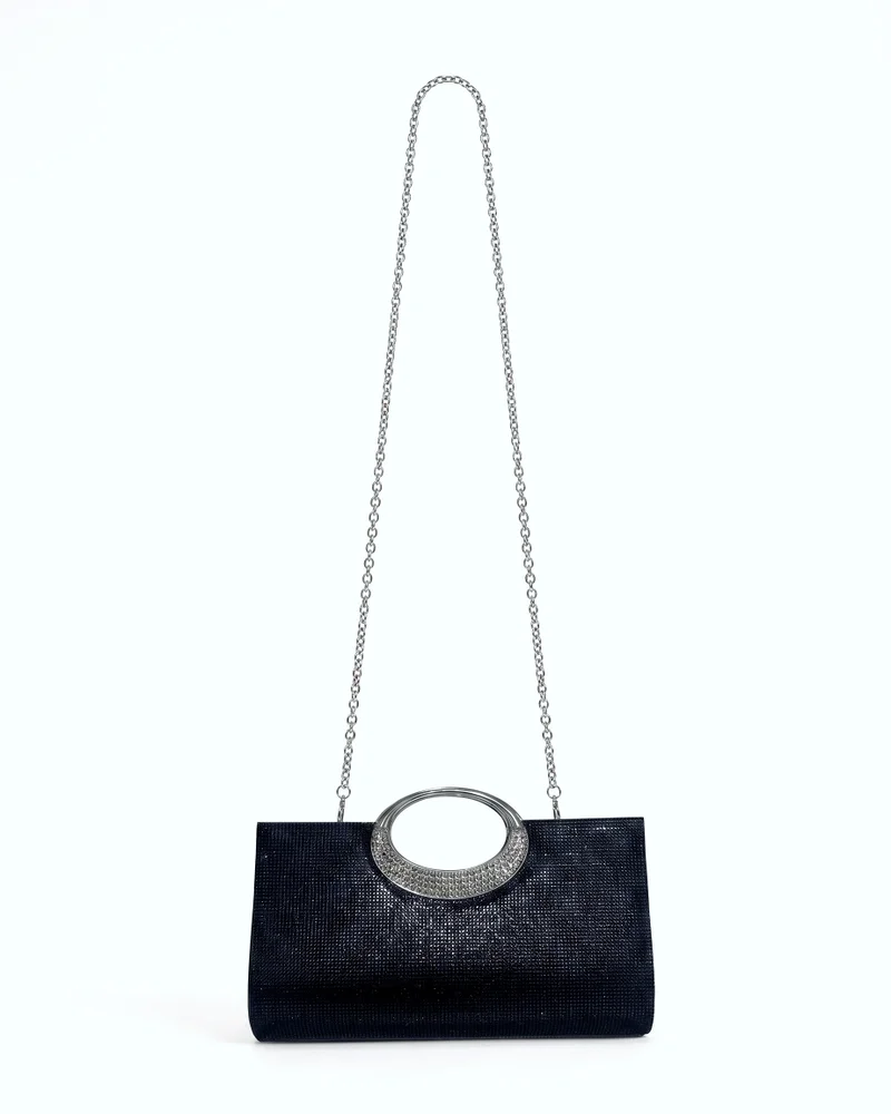 Viny black Viny Women's Metallic Shimmer Clutch – Crystal Ring Handle for Women | Best Price UAE