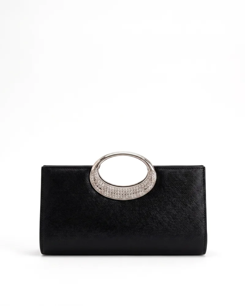 Viny black Viny Women's Metallic Shimmer Clutch – Crystal Ring Handle for Women | Best Price UAE