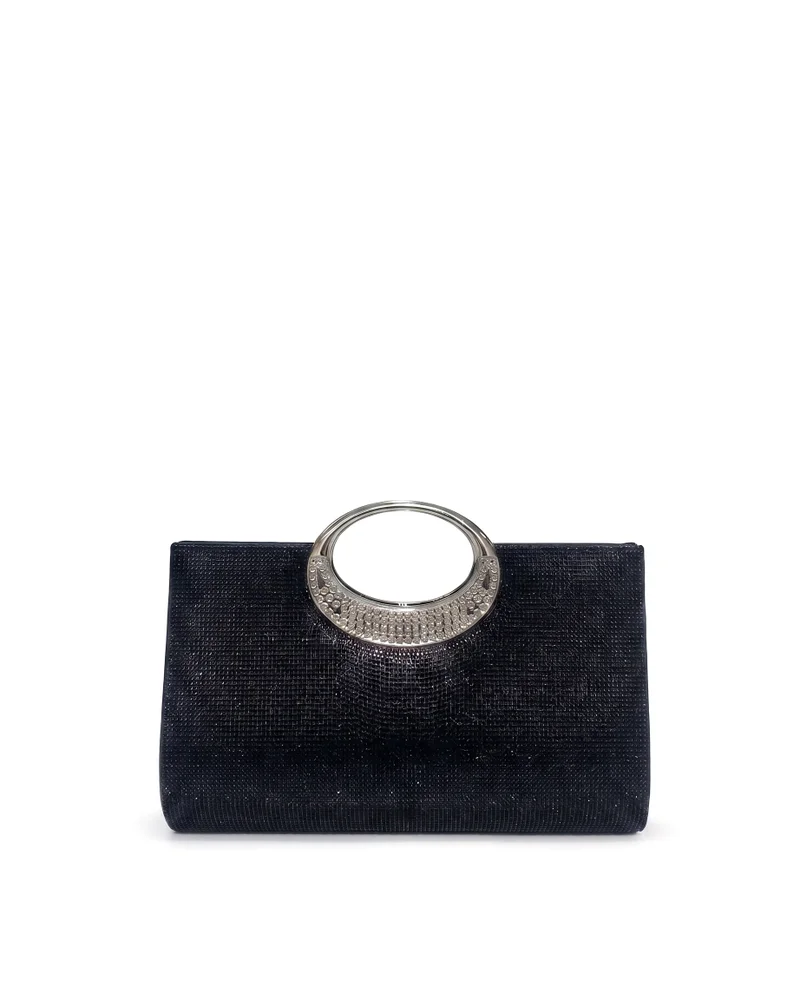 Viny Women's Metallic Shimmer Clutch – Crystal Ring Handle