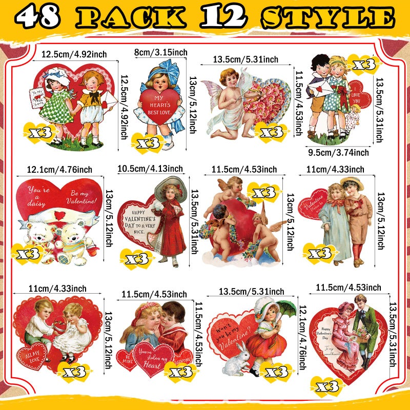 Perthlin 48 Pcs Vintage Valentine Hanging Ornaments Retro Valentines Tree Ornaments Heart Cut Out Decorations for Valentine's Day Party Favors Classroom Home Window Wall Anniversary Supplies - Image 2