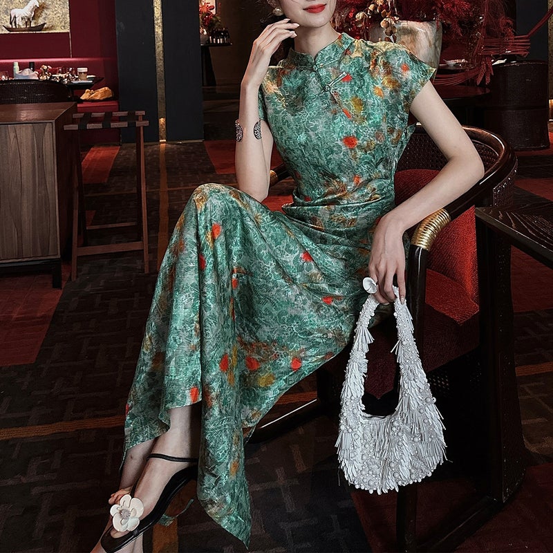 Chinese-style Linen-effect Qipao Dress - Image 3