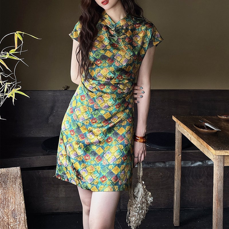 Chinese-style Linen-effect Qipao Dress - Image 5