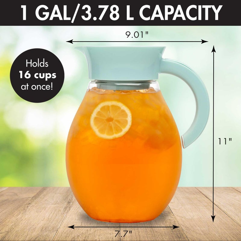 Primula The Big Iced Tea Maker and Infuser, Plastic Beverage Pitcher with Leak Proof, Airtight Lid, Fine Mesh Reusable Filter, Made without BPA, Dishwasher Safe, Aqua - Image 4