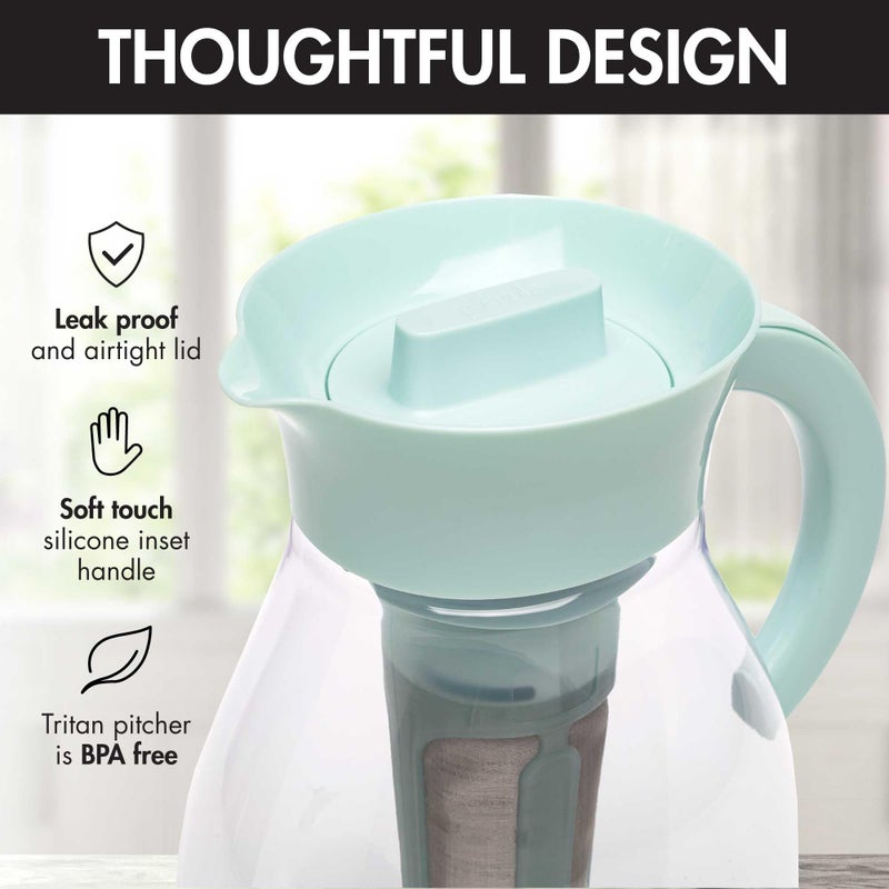 Primula The Big Iced Tea Maker and Infuser, Plastic Beverage Pitcher with Leak Proof, Airtight Lid, Fine Mesh Reusable Filter, Made without BPA, Dishwasher Safe, Aqua - Image 3
