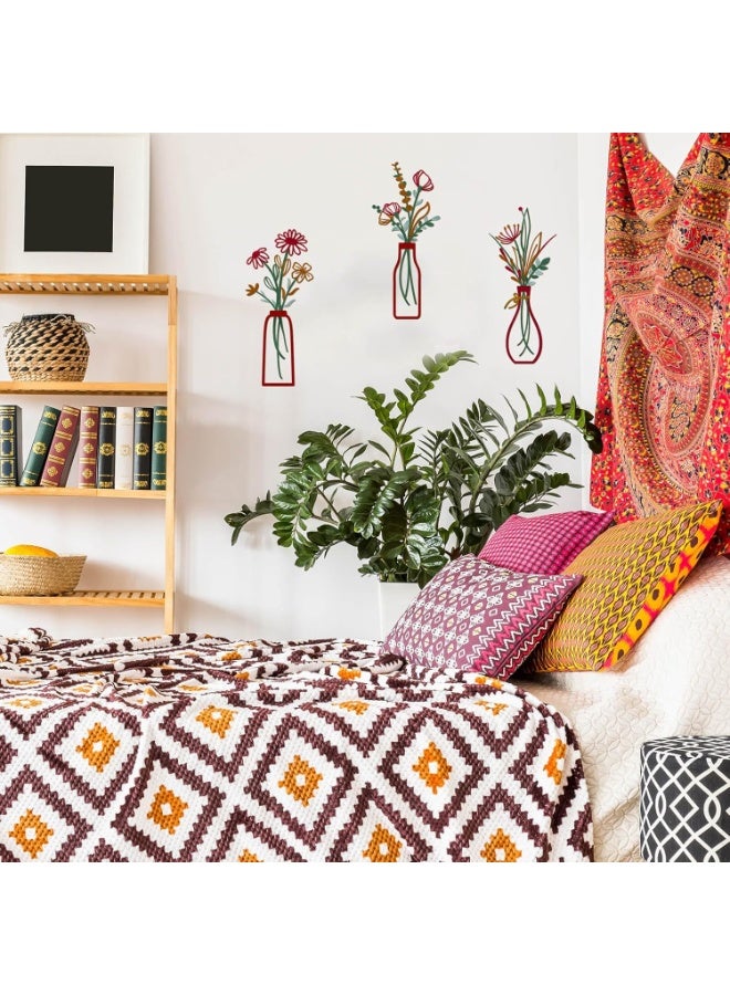 انسجام 3 قطع من فنون الزهور المعدنية على الحائط - ديكور ريفي بسيط باللون البيج لغرفة المعيشة والحمام وغرفة النوم وغرفة الطعام وهدايا الترحيب بالمنزل الجديد - Image 4