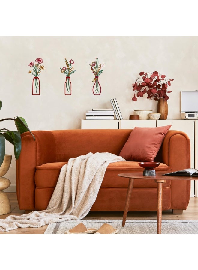 انسجام 3 قطع من فنون الزهور المعدنية على الحائط - ديكور ريفي بسيط باللون البيج لغرفة المعيشة والحمام وغرفة النوم وغرفة الطعام وهدايا الترحيب بالمنزل الجديد - Image 3