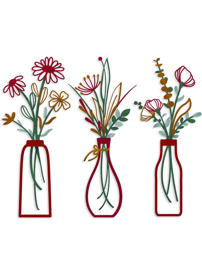 انسجام 3 قطع من فنون الزهور المعدنية على الحائط - ديكور ريفي بسيط باللون البيج لغرفة المعيشة والحمام وغرفة النوم وغرفة الطعام وهدايا الترحيب بالمنزل الجديد - Image 1