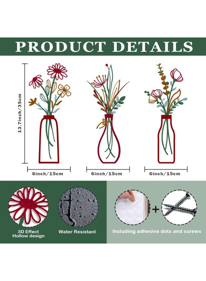 انسجام 3 قطع من فنون الزهور المعدنية على الحائط - ديكور ريفي بسيط باللون البيج لغرفة المعيشة والحمام وغرفة النوم وغرفة الطعام وهدايا الترحيب بالمنزل الجديد - Image 2