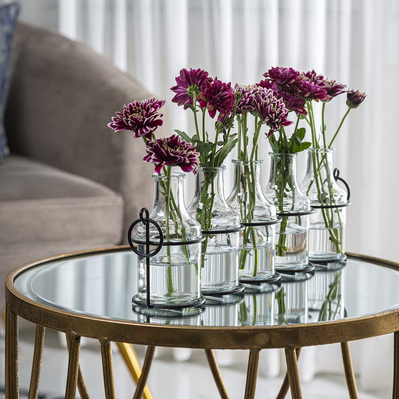 Le'raze 5pc Glass Flower Vase with Metal Holder, Best Vases for Flowers, Set for Home Decor, Wedding Decorations, Table Decor, Kitchen, Bathroom, Bedroom, Shelf Decor, Best Modern Vase for Flower Arrangement - Image 5