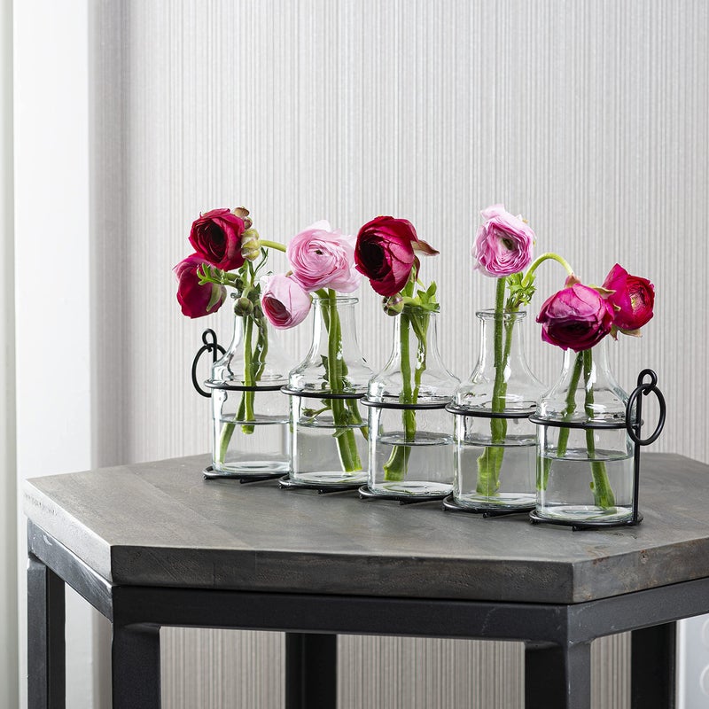 Le'raze 5pc Glass Flower Vase with Metal Holder, Best Vases for Flowers, Set for Home Decor, Wedding Decorations, Table Decor, Kitchen, Bathroom, Bedroom, Shelf Decor, Best Modern Vase for Flower Arrangement - Image 3