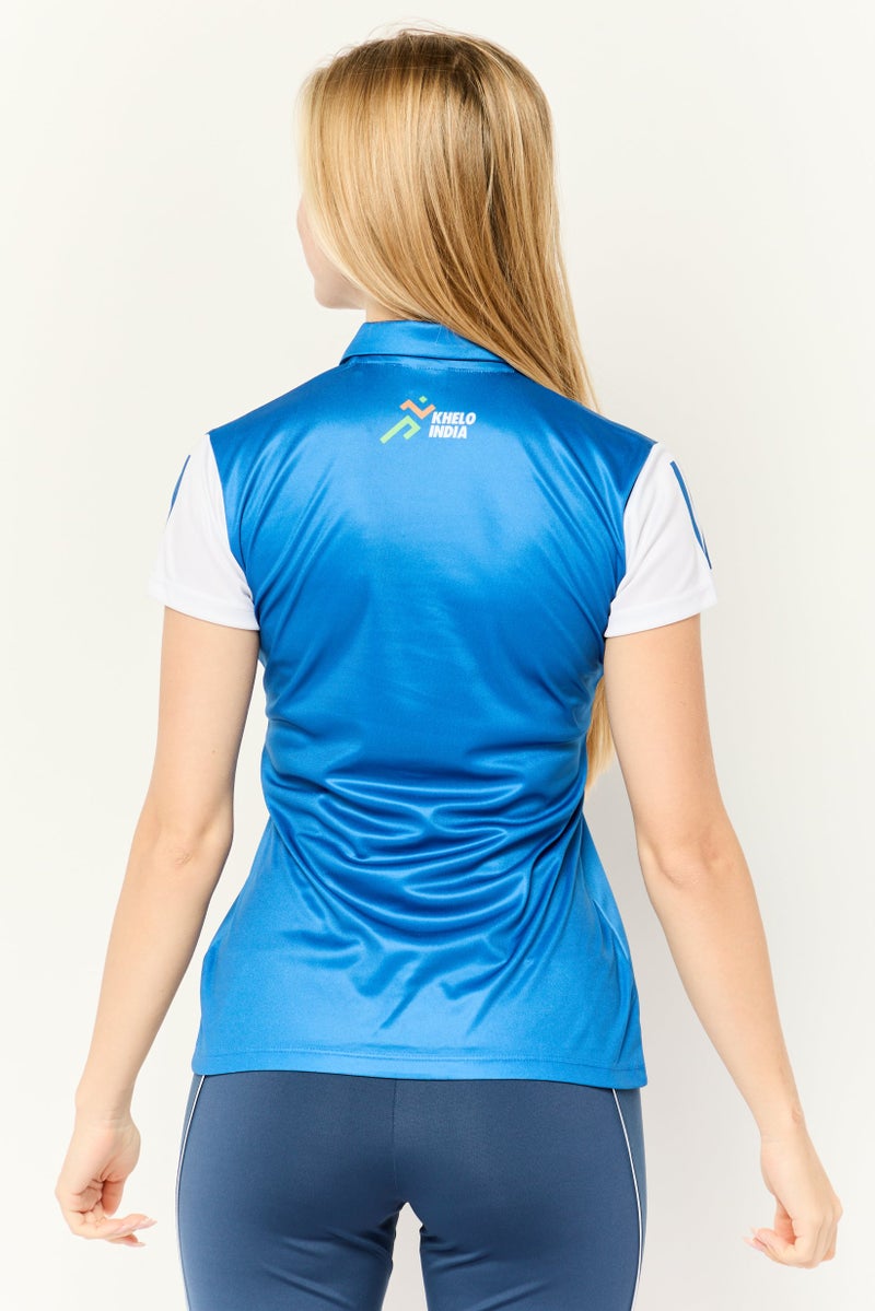 Adidas Women Sportswear Fit Short Sleeve Training Polo Shirt, Blue  - Image 2