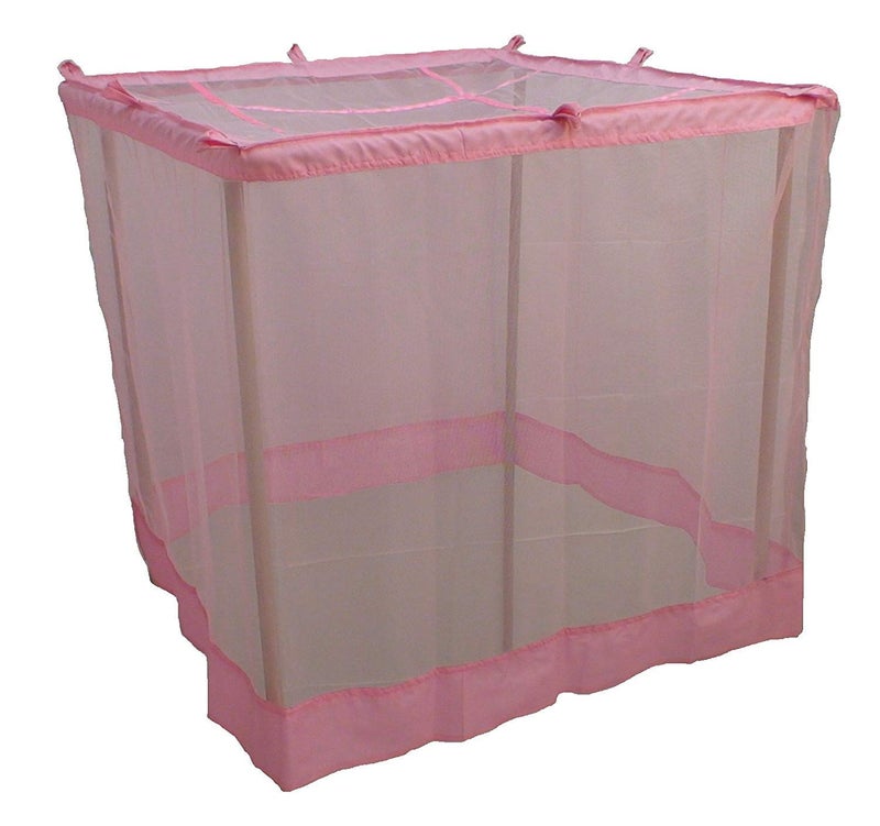 Ans Mosquito net Fine Polycotton net Pink with Cotton Border (Pink, 6.5 X 8 Ft XXL Size) - Image 1