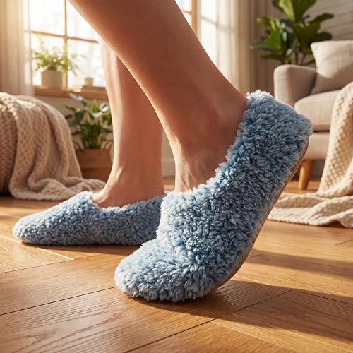 Cozylook 2-Pair Slippers for Women Soft Sole with Grippers Thick Warm Fuzzy Sherpa Lined Comfortable Home Wear Size 5-6 - Image 3