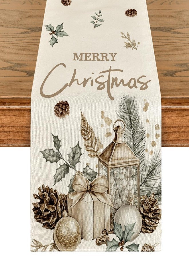 Artoid Mode Xmas Ball Gifts Pine Cone 210 GSM Christmas Table Runner, Seasonal Winter Kitchen Dining Table Decoration for Home Party Decor 13x72 Inch - Image 1