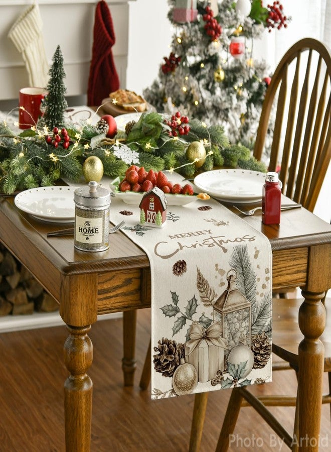 Artoid Mode Xmas Ball Gifts Pine Cone 210 GSM Christmas Table Runner, Seasonal Winter Kitchen Dining Table Decoration for Home Party Decor 13x72 Inch - Image 2