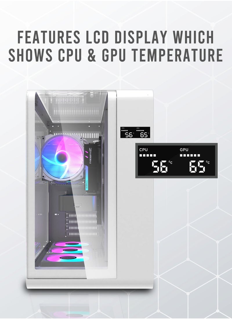 aigo - Darkflash L280 ATX/M-ATX/ITX Triple Curve Glass Gaming PC Case with 4*120MM ARGB Fans & LCD Display Shows CPU & GPU Temperature, Supports 360MM Radiators, USB 3.0 Gaming Case - Image 1