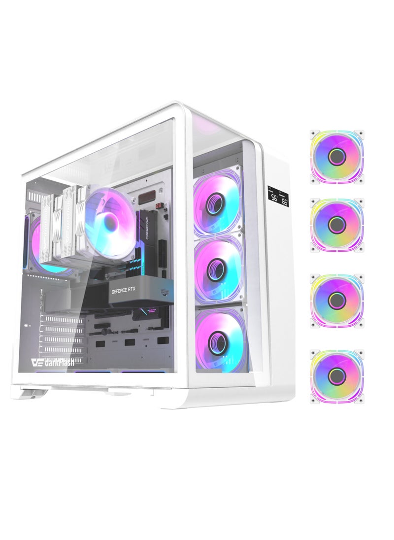 aigo - Darkflash L280 ATX/M-ATX/ITX Triple Curve Glass Gaming PC Case with 4*120MM ARGB Fans & LCD Display Shows CPU & GPU Temperature, Supports 360MM Radiators, USB 3.0 Gaming Case - Image 1