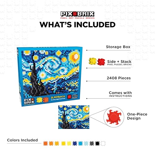 Pix Brix Pixel Art Puzzle Bricks Starry Night Pixel Puzzle Patented Colorful Building Bricks Create 2D and 3D Builds Without Water Iron or Glue Stem Toys for Adults and Kids - Image 5