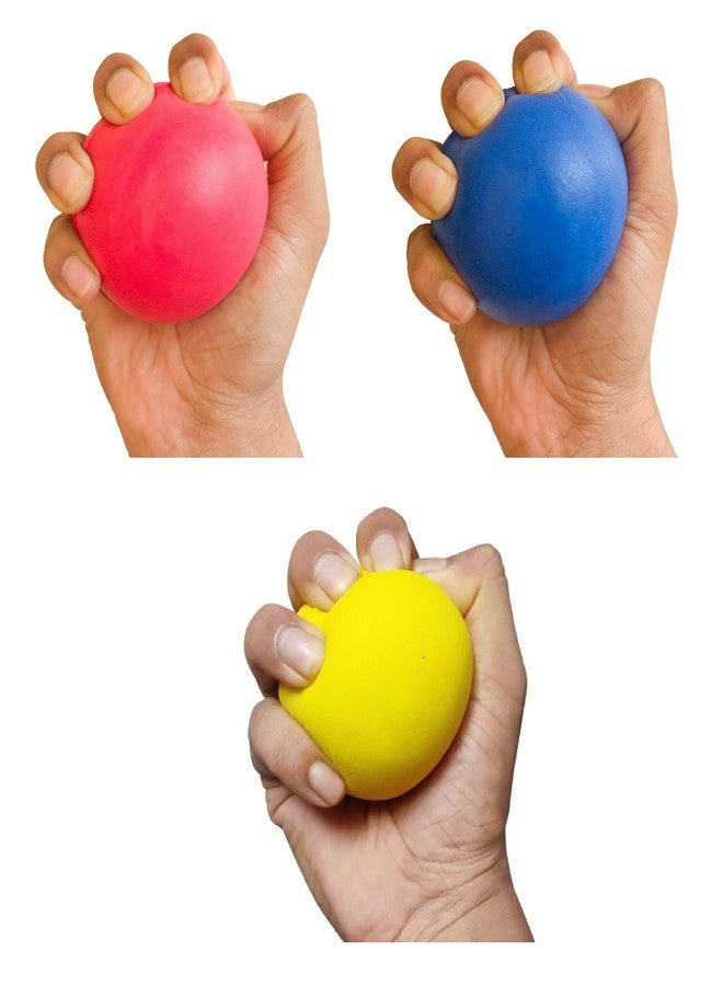 SREE FOAMS كرات SREE FOAMS للعلاج الطبيعي لليد (أصفر، أحمر، أزرق بقطر 7 سم) كرات بولي يوريثان ناعمة غير لاصقة / كرات علاج اليد لعلاج متلازمة النفق الرسغي / إعادة تأهيل قبضة الأصابع والمعصم (عبوة من 3 كرات) - Image 1